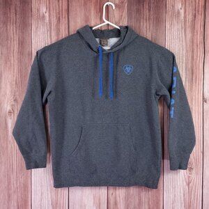 Ariat Logo Hood Mens XL Fleece Lined Screen Print Hoodie Kangaroo Pocket Gray